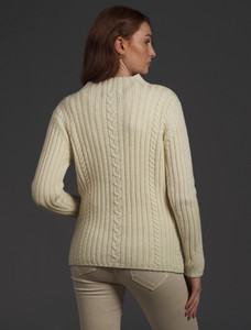  Merino Funnel Neck Ribbed Sweater - Natural White
