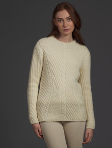  Merino Funnel Neck Ribbed Sweater - Natural White
