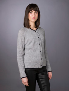 Wool Cashmere Button Down Cardigan - Silver
