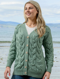 Super Soft V- Neck Chunky Cable Knit Cardigan - Seafoam Green