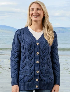 Super Soft V- Neck Chunky Cable Knit Cardigan - Ink