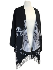Fringed Celtic Spiral Shawl - Black & White 