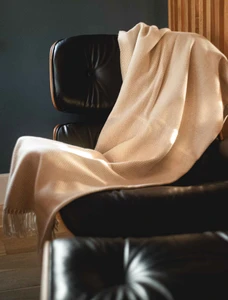 Cashmere and Lambswool Throw - Bone Herringbone - color: Oatmeal; type: Front, Isolated