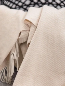 Wool and Cashmere Throw -Bone Herringbone - type: Detail, Isolated