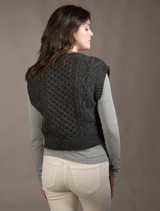 Ladies Cropped V-Neck Aran Sweater Vest - Graphite