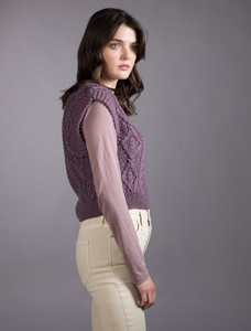 Ladies Cropped V-Neck Aran Sweater Vest - Warm Lavender