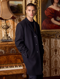 Owen Tweed 3/4 Coat - Deep Navy Melton