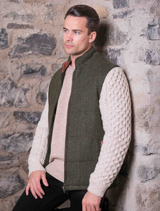 Shackleton Green Tweed Jacket With Cable Knit Sleeve | Aran
