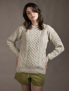 Women's Oversized Wool Cashmere Aran Sweater - Chalkstone