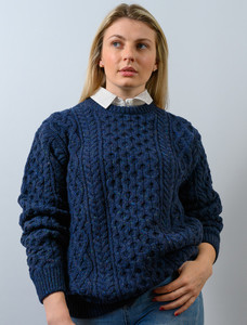 Women's Oversized Wool Cashmere Aran Sweater - Rich Navy