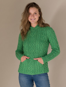 Ladies Aran Kangaroo Hoodie - Green Marl