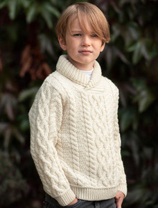 Kids Aran Shawl Collar Sweater - White