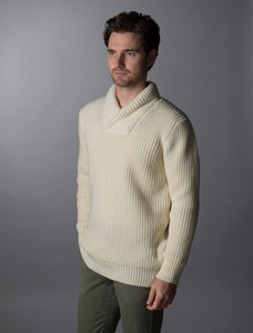 Fisherman Shawl Neck Sweater-Natural White
