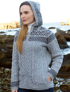 Fairisle Knit Hoodie - Soft Grey