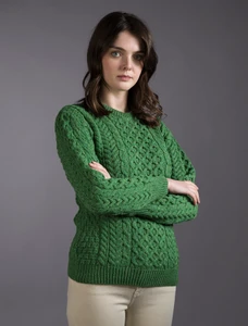 Merino Honeycomb Aran Sweater - Kiwi