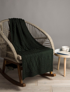 Merino Aran Patchwork Runner - Army Green