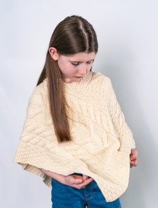 Kid's Super Soft Merino Cable Knit Aran Poncho - White
