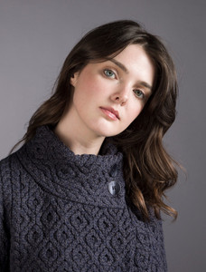 Women's Two Button Aran Cardigan - Navy Marl