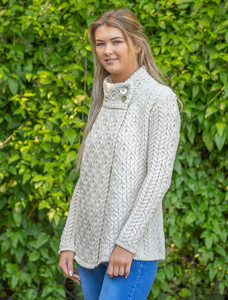 Women's Two Button Aran Cardigan - Natural White