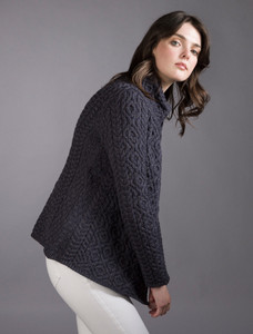 Women's Two Button Aran Cardigan - Navy Marl