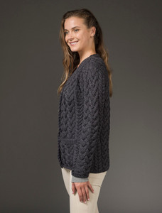 Super Soft V-Neck Button Up Cable Knit Cardigan - Derby