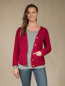 Super Soft V-Neck Button Up Cable Knit Cardigan - Chillipepper