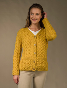 Super Soft V-Neck Button Up Cable Knit Cardigan - Sunflower Yellow