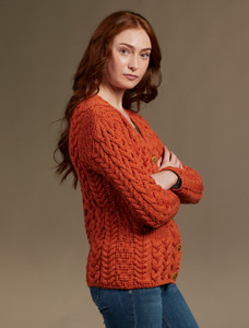 Super Soft V-Neck Button Up Cable Knit Cardigan - Autumn Leaf