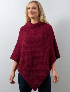 Hawthorn Pattern Aran Poncho - Claret