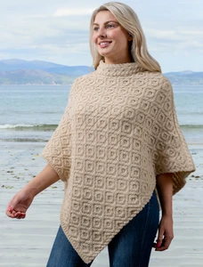 Hawthorn Pattern Aran Poncho - Oatmeal