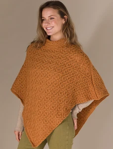 Hawthorn Pattern Aran Poncho - Golden Ochre
