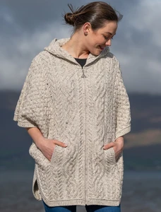 Hooded Batwing Jacket with Celtic Knot Zipper Pull - Oatmeal Mix