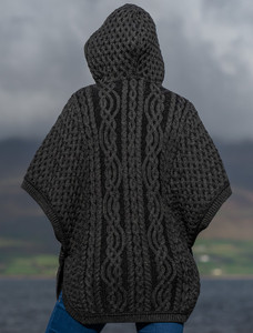 Hooded Batwing Jacket with Celtic Knot Zipper Pull - Charcoal Mix