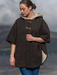 Ladies Tweed Cape with Aran Collar- Army Green
