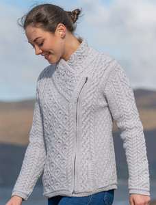 Women's Aran Jacket With Side Zip - Dove Grey 