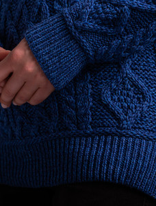 Aran Polo Neck Cable Sweater - Blue Marl