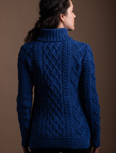 Aran Polo Neck Cable Sweater - Blue Marl