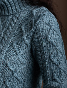 Aran Polo Neck Cable Sweater - Mermaid