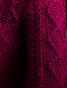 Aran Polo Neck Cable Sweater - Raspberry