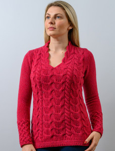 Wool Cashmere Cable V-Neck Sweater - Brambleberry