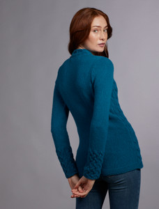 Wool Cashmere Cable V-Neck Sweater - Teal Harbour
