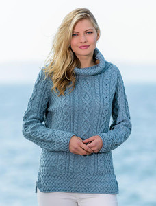Aran Cowl Neck Tunic Sweater - Misty Marl