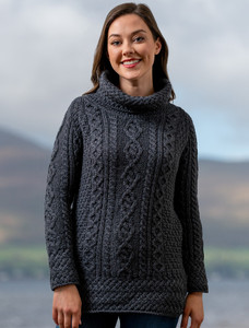 Aran Cowl Neck Tunic Sweater - Derby