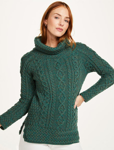 Aran Cowl Neck Tunic Sweater - Connemara Green
