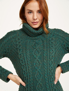 Aran Cowl Neck Tunic Sweater - Connemara Green