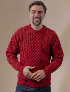 Men's Merino Aran Sweater - Chillipepper