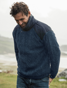 Men's Aran Diamond Draw-String Sweater - Nightshade