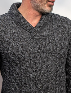 Men's Shawl Collar Aran Sweater - Charcoal
