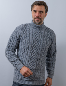 Super Soft Mens Wool Turtleneck Sweater - Ocean Grey