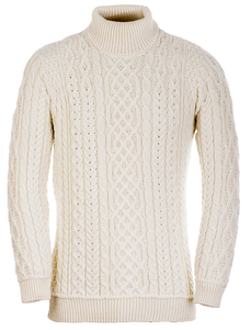 Super Soft Mens Wool Turtleneck Sweater - Classic Aran